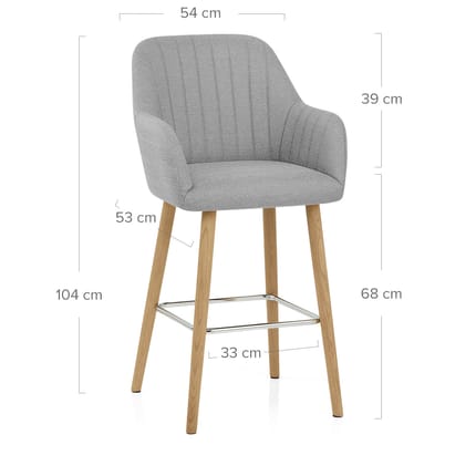 Rio Wooden Stool Grey Fabric Dimensions