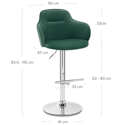 Vista Bar Stool Green Velvet Dimensions