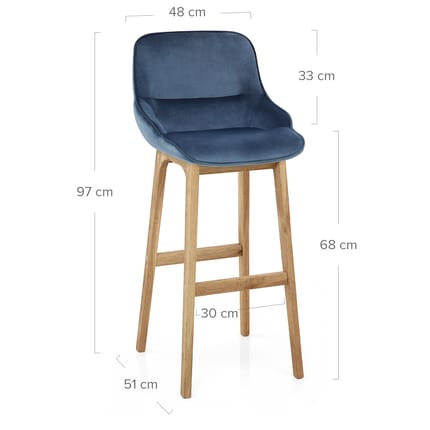 Miami Wooden Stool Blue Velvet Dimensions