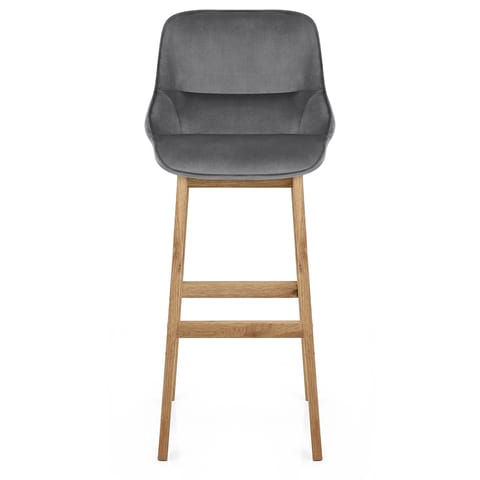 Miami Wooden Stool Grey Velvet