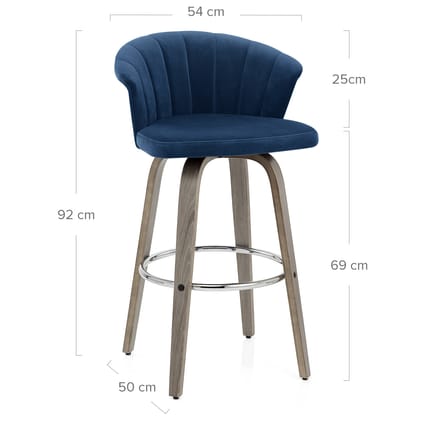 Concerto Wooden Stool Blue Velvet Dimensions