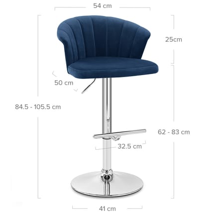 Symphony Bar Stool Blue Velvet Dimensions