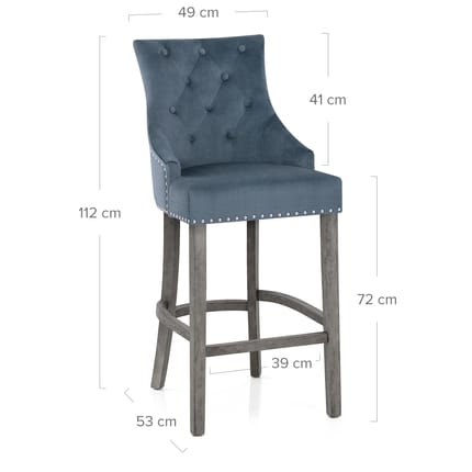 Ascot Bar Stool Blue Fabric Dimensions