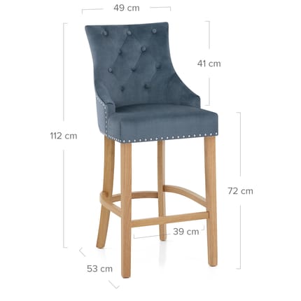 Ascot Oak Stool Blue Fabric Dimensions