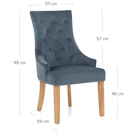 Ascot Oak Dining Chair Blue Fabric