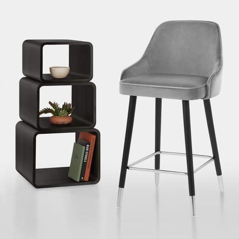 Glam Bar Stool Grey Velvet