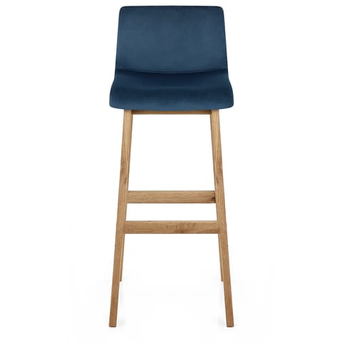 Drift Oak & Blue Velvet Stool