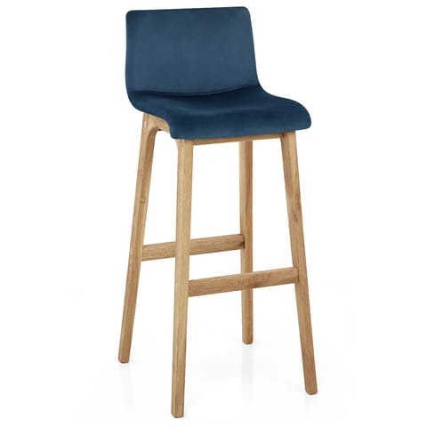 Drift Oak & Blue Velvet Stool