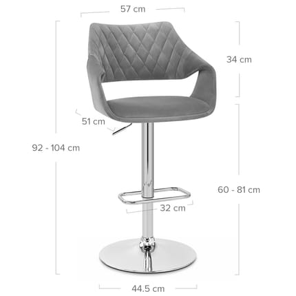 Fairfield Bar Stool Grey Velvet Dimensions