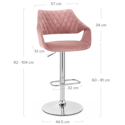 Fairfield Bar Stool Pink Velvet Dimensions