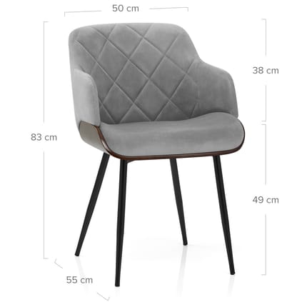 Dakota Dining Chair Grey Velvet Dimensions