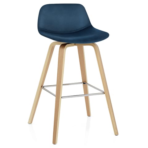 Reef Wooden Stool Blue Velvet