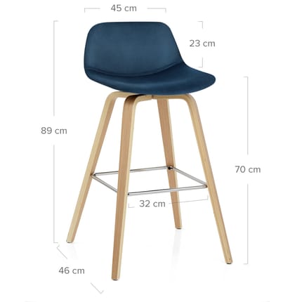 Reef Wooden Stool Blue Velvet Dimensions