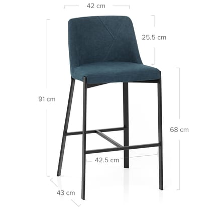 Aspen Bar Stool Blue Fabric Dimensions