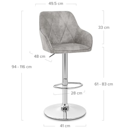 Modena Bar Stool Antique Light Grey Dimensions