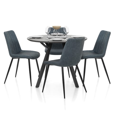 Sussex Dining Set Grey Wood & Blue