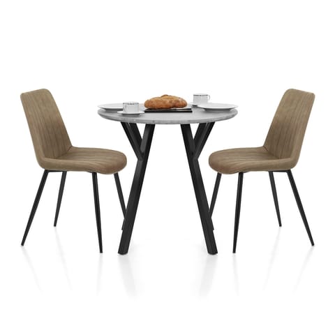 Wessex Dining Set Concrete & Brown