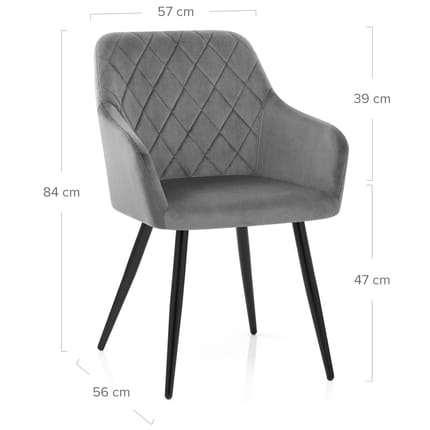 Shelby Armchair Grey Velvet Dimensions