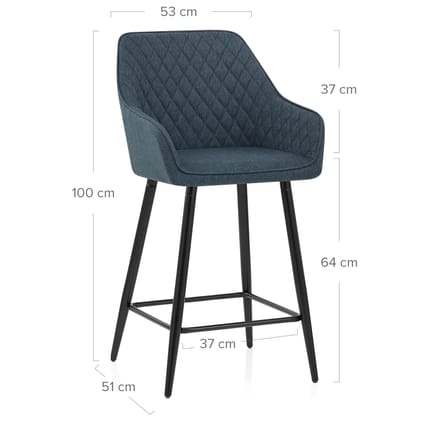 Cello Bar Stool Blue Fabric Dimensions