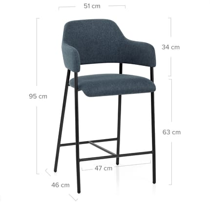 Trent Bar Stool Blue Fabric Dimensions