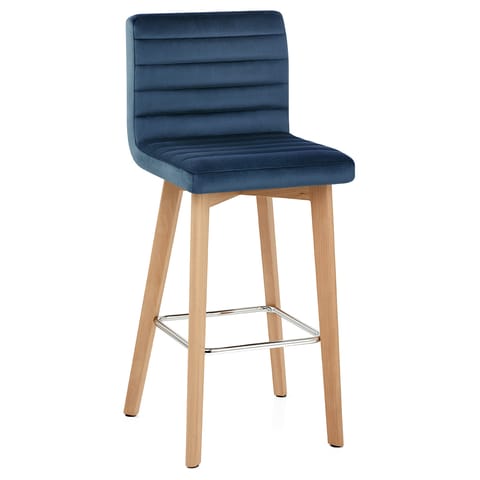 Pure Wooden Stool Blue Velvet