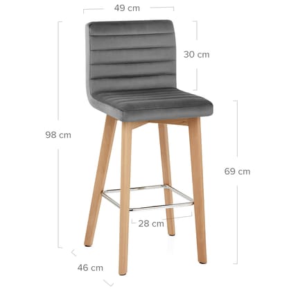 Pure Wooden Stool Grey Velvet Dimensions