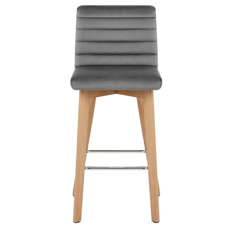 Pure Wooden Stool Grey Velvet