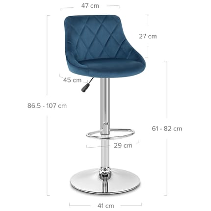 Stitch Bar Stool Blue Velvet Dimensions