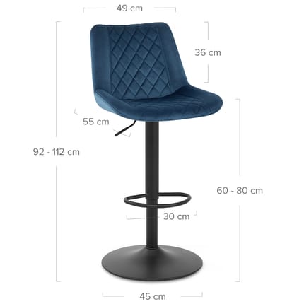 Faro Bar Stool Blue Velvet Dimensions