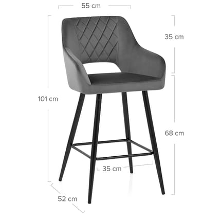 Lopez Bar Stool Grey Velvet Dimensions