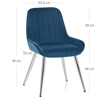 Mustang Chrome Chair Midnight Blue Velvet Dimensions