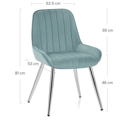 Mustang Chrome Chair Teal Velvet Dimensions