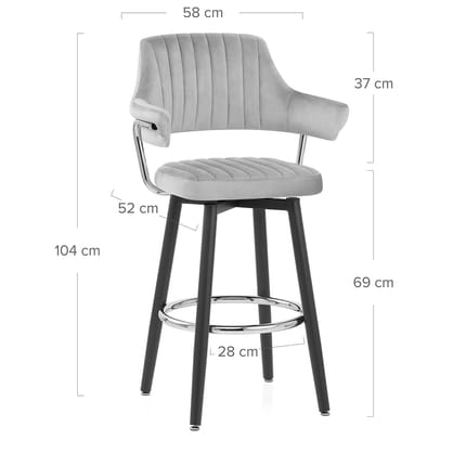 Emily Bar Stool Grey Velvet Dimensions