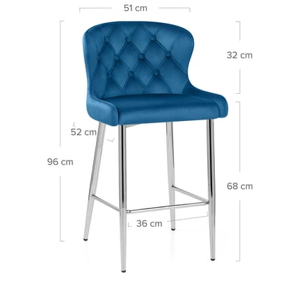 Grace Bar Stool Blue Velvet Dimensions