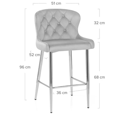 Grace Bar Stool Grey Velvet Dimensions