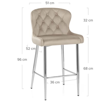 Grace Bar Stool Beige Velvet Dimensions