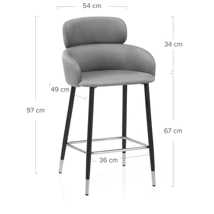 Chloe Bar Stool Grey Velvet Dimensions