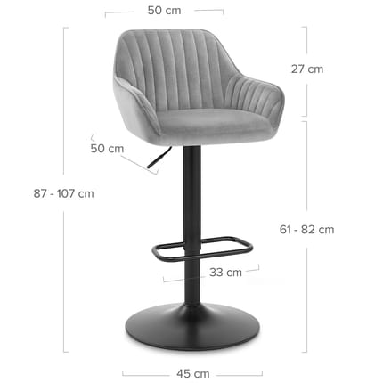 Sol Bar Stool Grey Velvet Dimensions