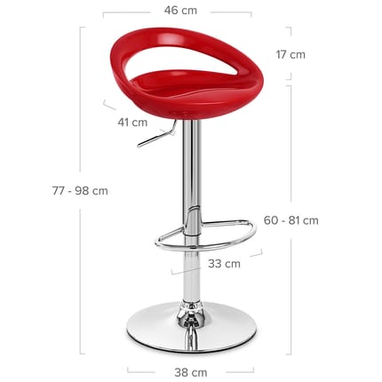 Crescent Bar Stool Red Dimensions