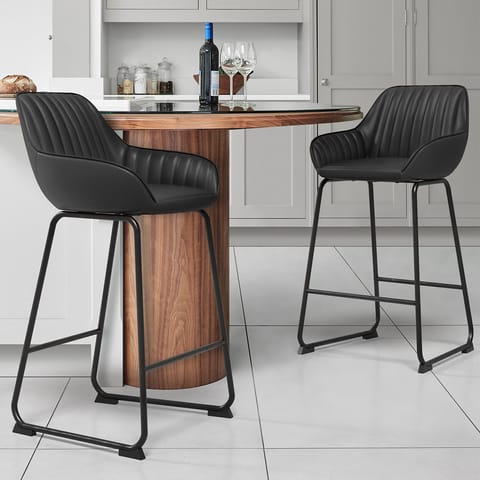 Kanto Real Leather Bar Stool Black