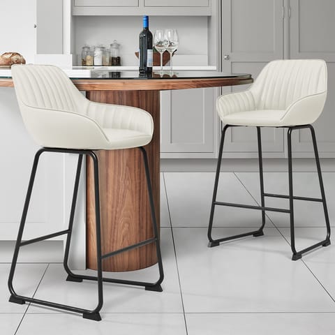 Kanto Real Leather Bar Stool Cream