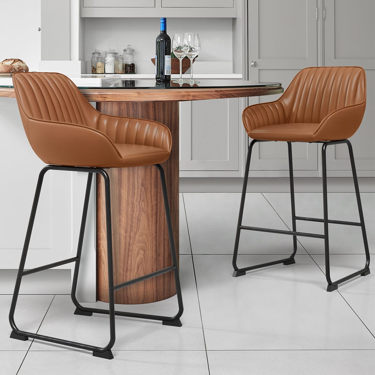 Kanto Real Leather Bar Stool Brown Atlantic Shopping