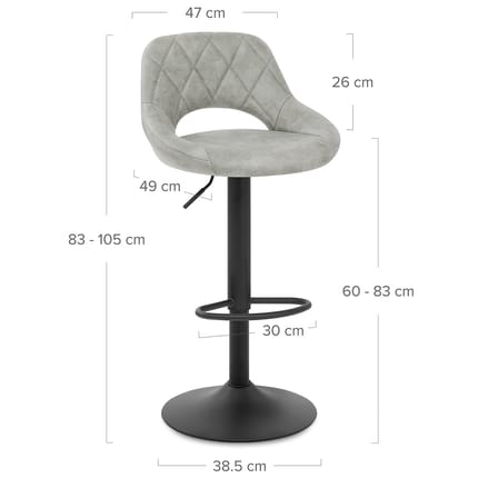 Nikita Bar Stool Grey Suede Dimensions