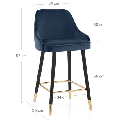 Glam Stool Gold & Blue Velvet Dimensions