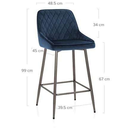 Brisbane Bar Stool Blue Velvet Dimensions