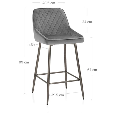 Brisbane Bar Stool Grey Velvet Dimensions