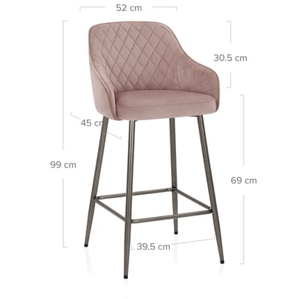 Sydney Bar Stool Pink Velvet Dimensions