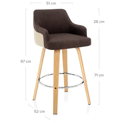 Dino Oak Stool Cream Leather & Brown Fabric Dimensions