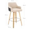 Dino Oak Stool Black Leather & Beige Fabric