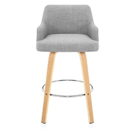 Dino Oak Stool Grey Leather & Grey Fabric